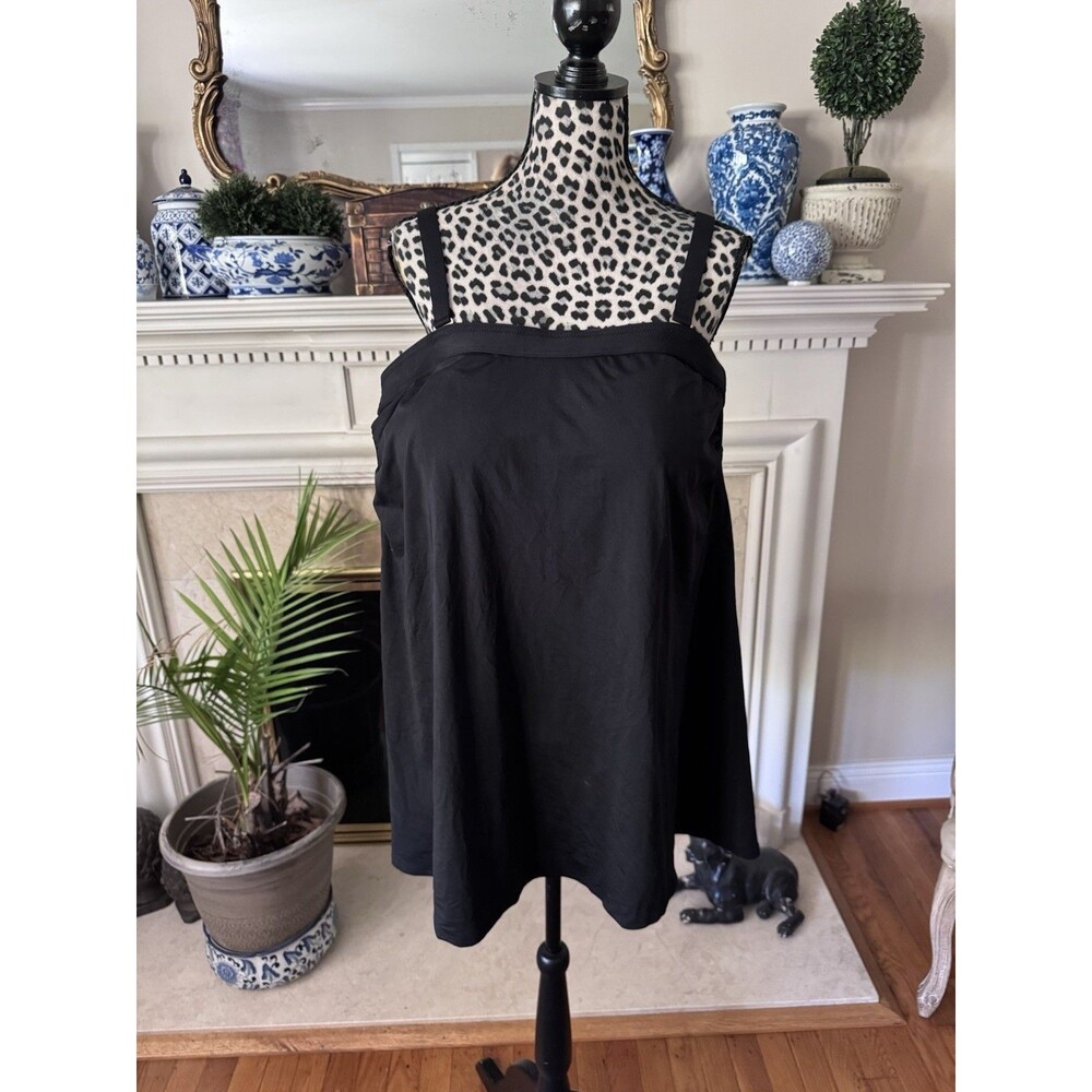 Lands' End Flutter Tankini Swimsuit Top Longer Modest Swim Beach size 18W Black